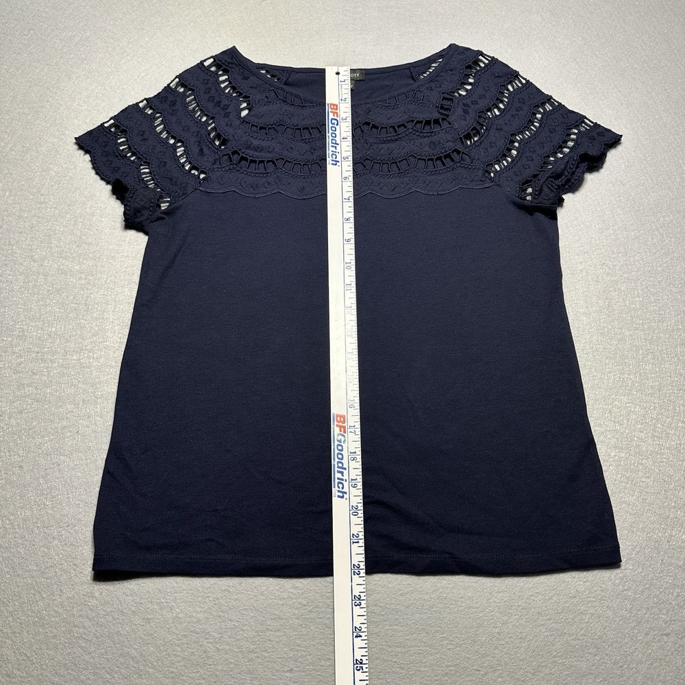 TALBOTS Womens Sz ES Short Sleeve Pretty Navy Pull Over Top Blouse gorgeous - Picture 5 of 6
